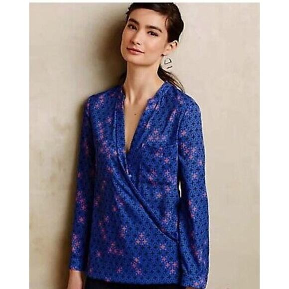 Maeve Anthropologie Womens Size 4 Eva Bluy Wrap Blouse Top Tunic Long Sleeve EUC - Picture 9 of 10